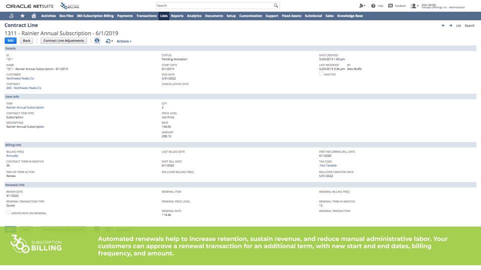 netsuite 360 subscription billing contract renewals