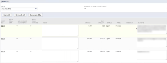 email to field bulk customer  invoice send