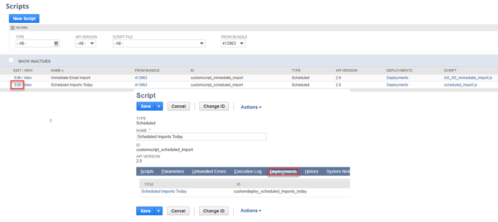 navigating to script and viewing deployments