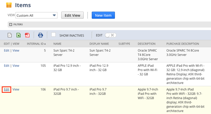 Edit NetSuite Item Record