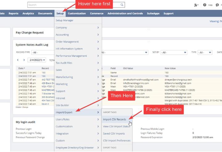 Navigate to Import CSV Records