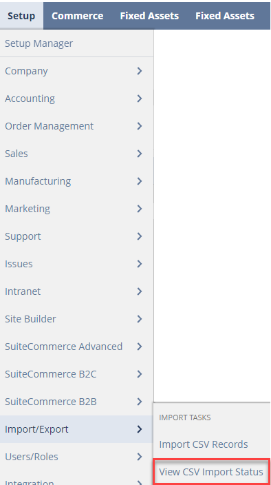 navigation path to find the csv import status