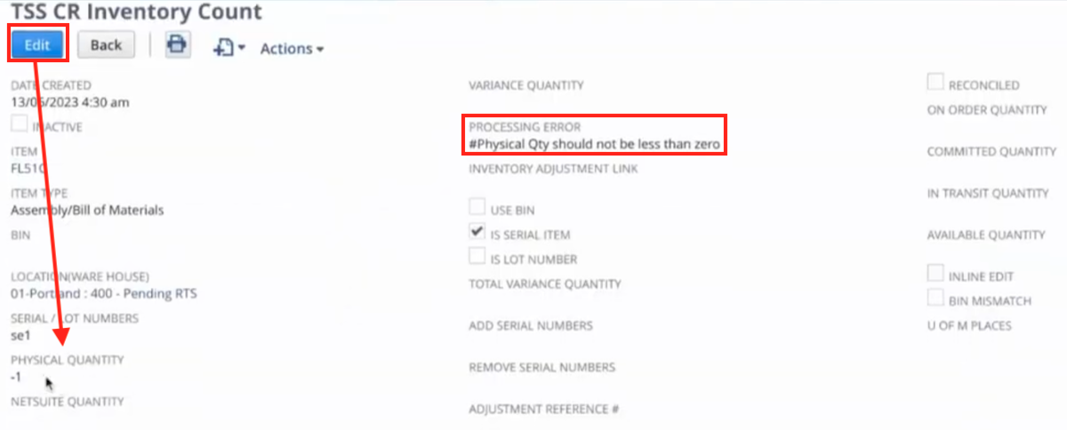 Correcting Count Errors | NetSuite Physical Inventory Count