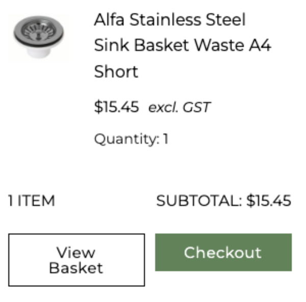 item added to cart summary screenshot