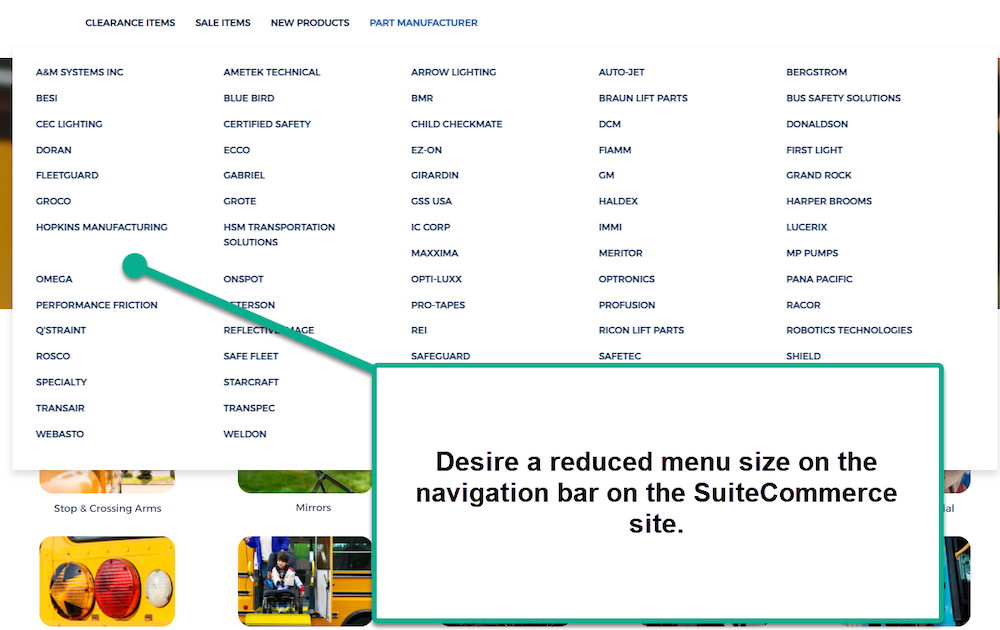 large menu on suitecommerce