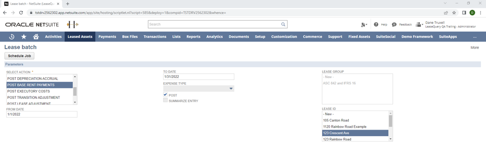 leasequery netsuite journal entry