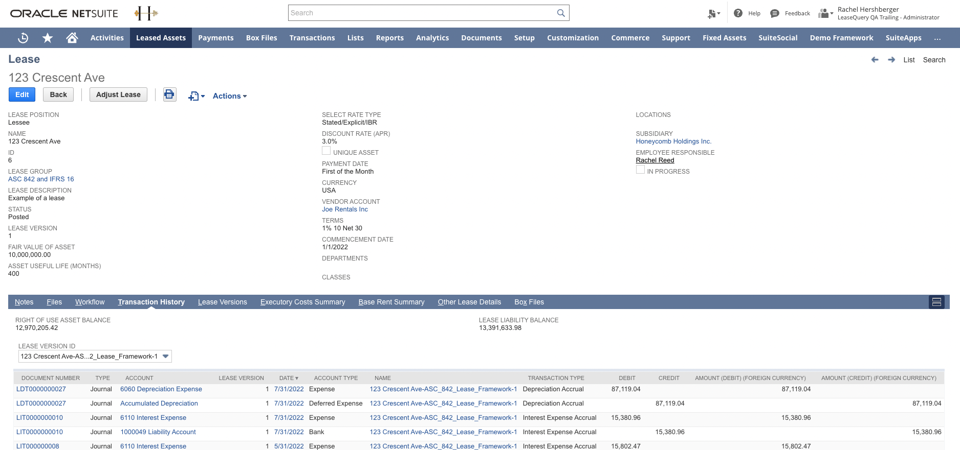 leasequery netsuite lease view