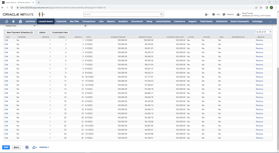 leasequery netsuite payment schedule