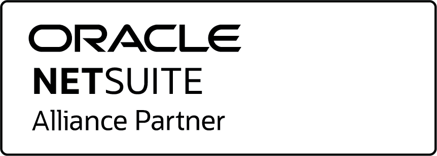 logo white rectangle with black outline, black text reading oracle netsuite alliance partner