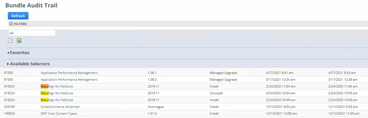 netsuite bundle audit trail docusign search