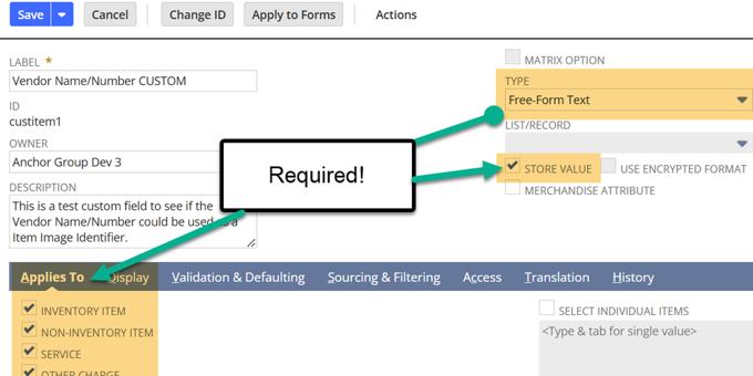 Custom Field Item Image Identifier | NetSuite SuiteCommerce
