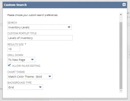 netsuite custom search portlet setup