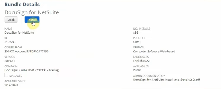 netsuite docusign bundle installation details