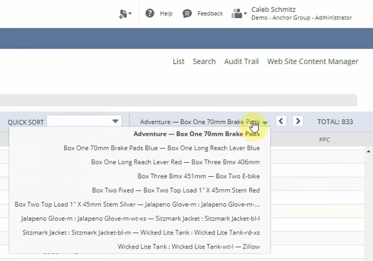 netsuite list navigation dropdown expanded