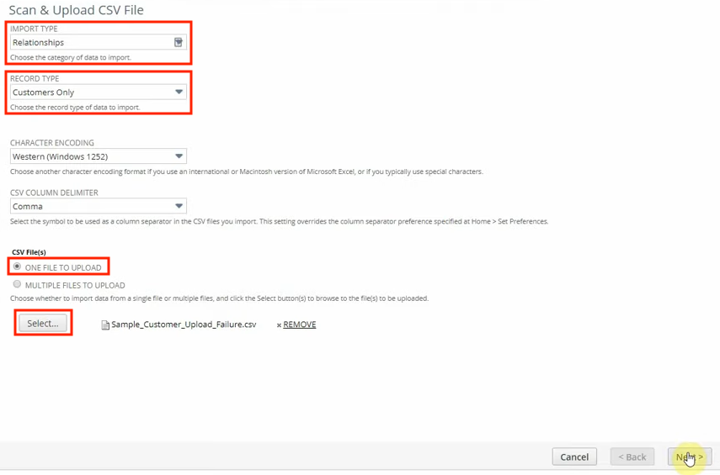 scan and upload csv file for netsuite import