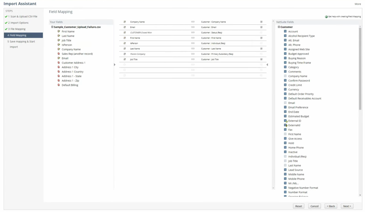 netsuite import assistant step 4 field mapping