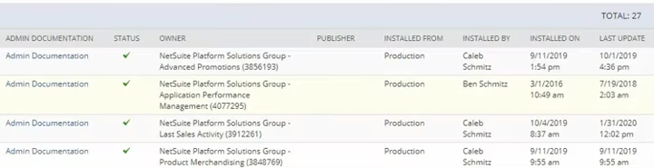 netsuite installed bundles columns