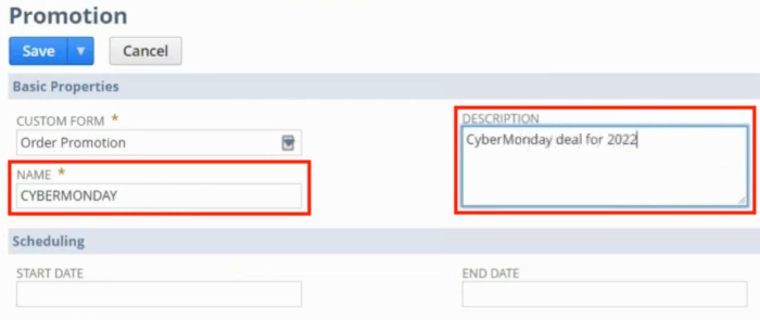 suitepromotion basic properties scheduling