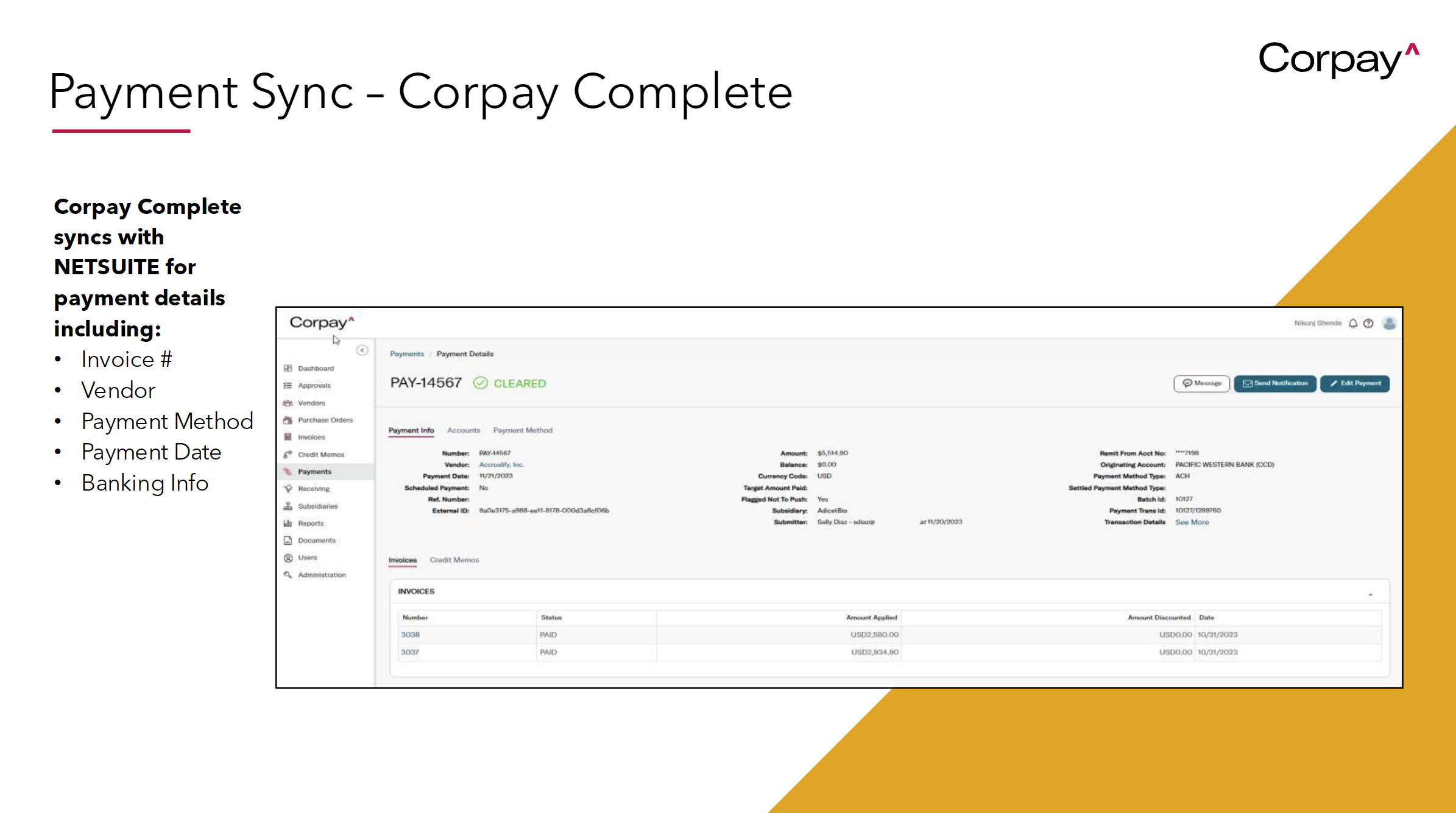 payment sync corepay complete details