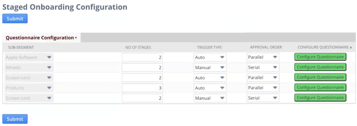 staged vendor onboarding configuration