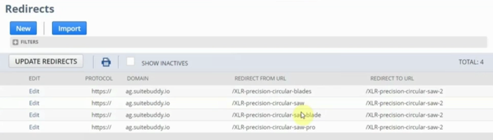 suitecommerce redirect list