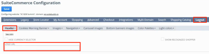 suitecommerce configuration layout header logo url