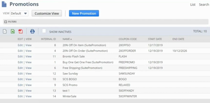 netsuite suitepromotions list