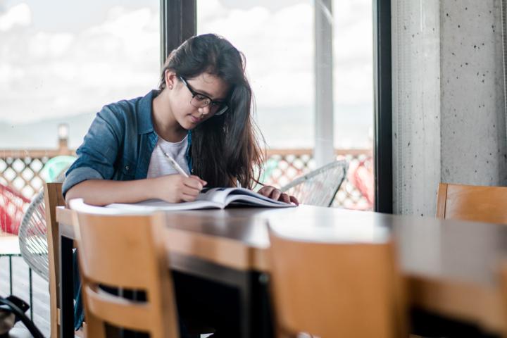 woman writing on book blog