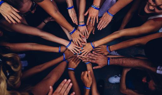 group of people huddling