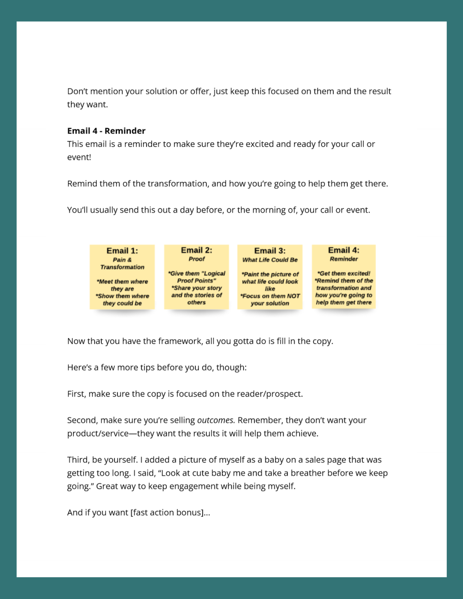 Email copywriting template.