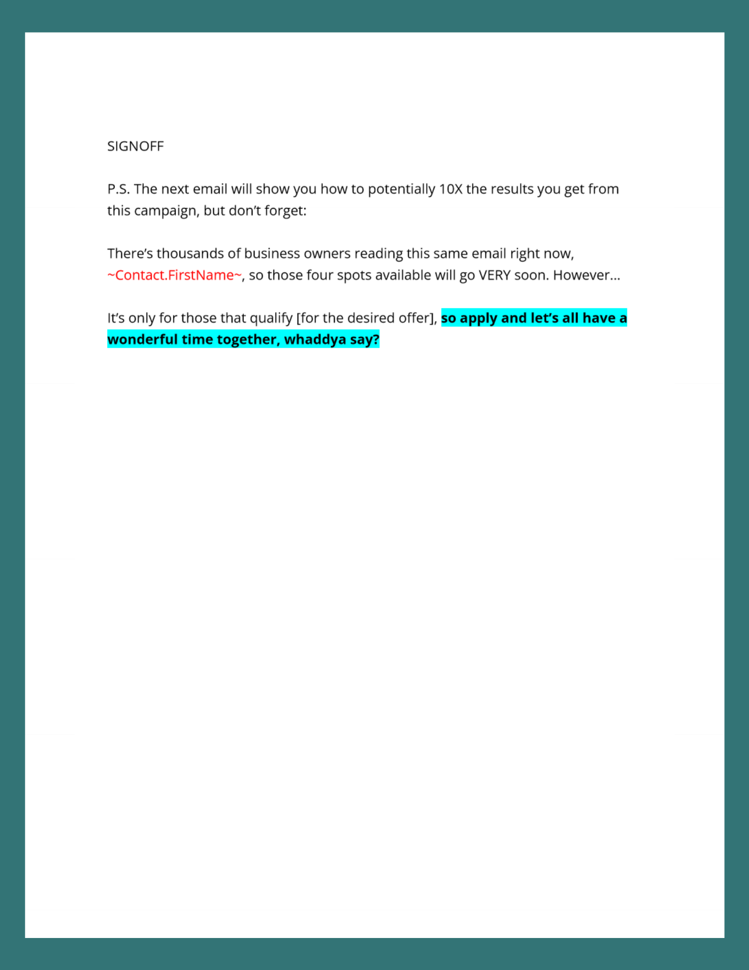 Email copywriting template.