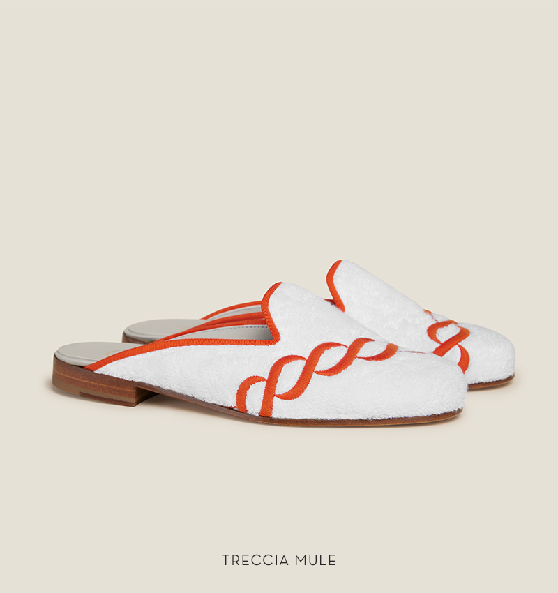 Treccia orange embroidered mule