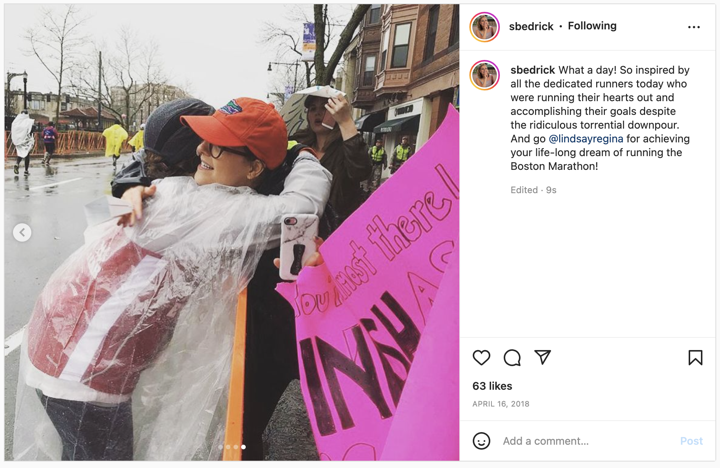 sarah bedrick lindsay thibeault hugging at boston marathon