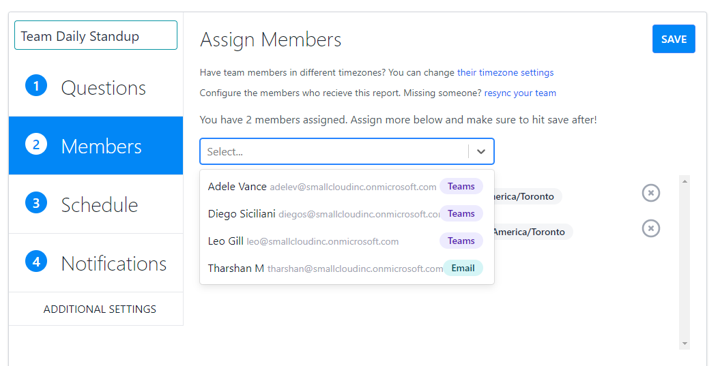 Assigning team members in ScrumGenius